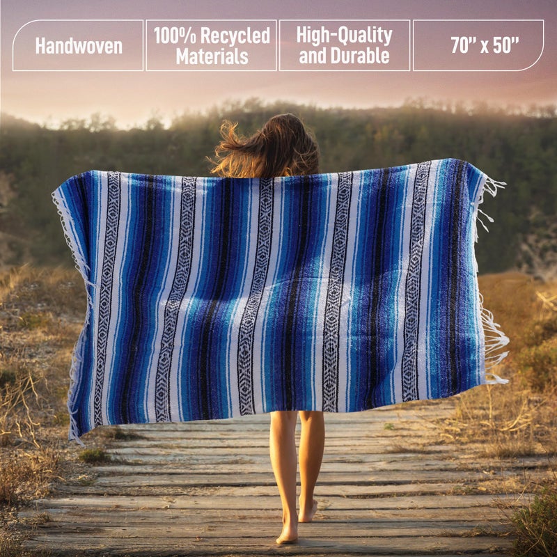 Hydration Nation Authentic Extra Large Mexican Blanket - Handwoven Yoga, Serape, Artisanal Falsa, Beach, Camping, Picnic, Outdoor Blanket (King Turquoise) - Image 4